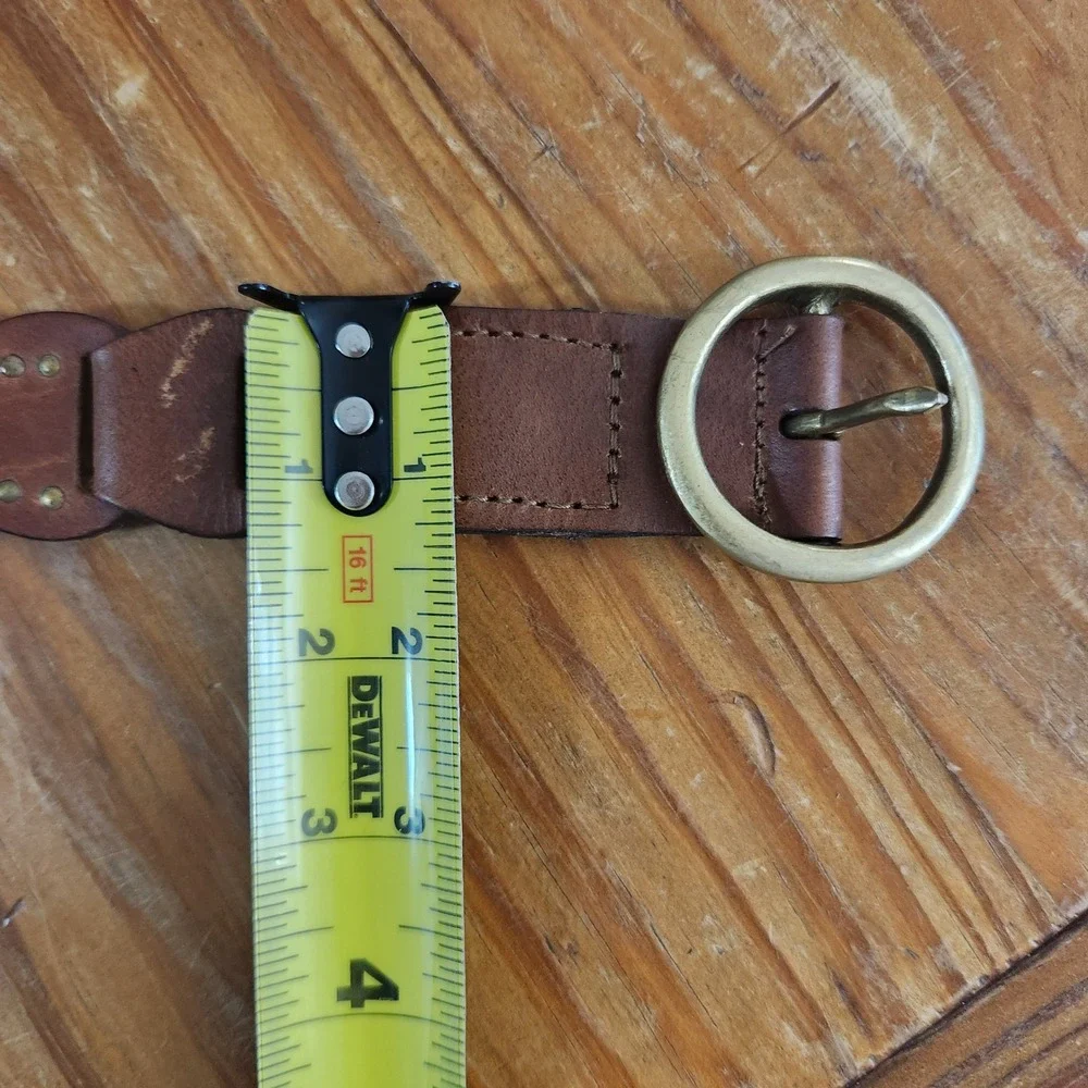 Vintage Brown‎ Leather Linked Belt Brass Hardware Medium Large 44